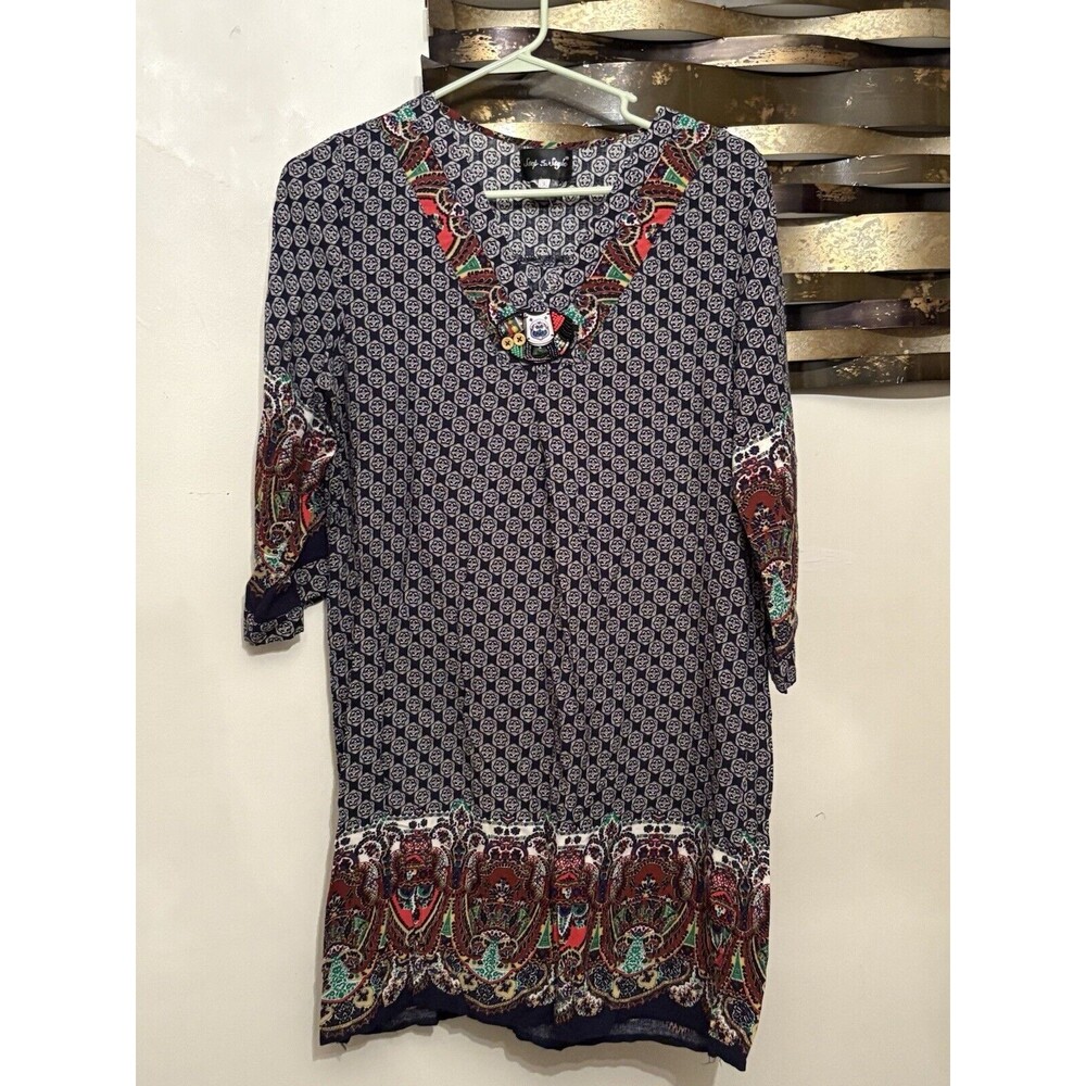 Step in Style Dress Tunic Embelished Boho L/XL Blue